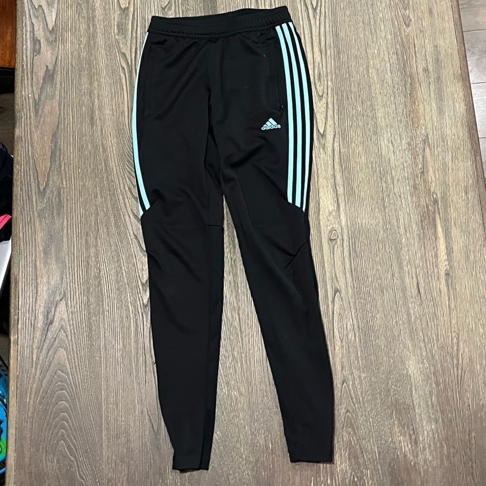 Adidas Climacool Track Pants Fleece Tapered Leg Elastic Waist Logo Black Size XS